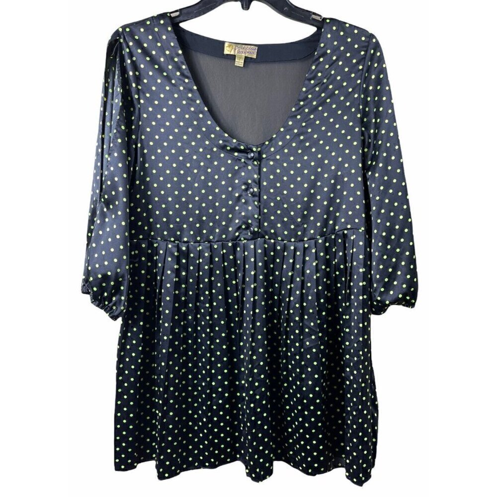 Princess Vera Wang 7 Tunic Top Dress Pleated Black Green Polka Dots Sheer Back
